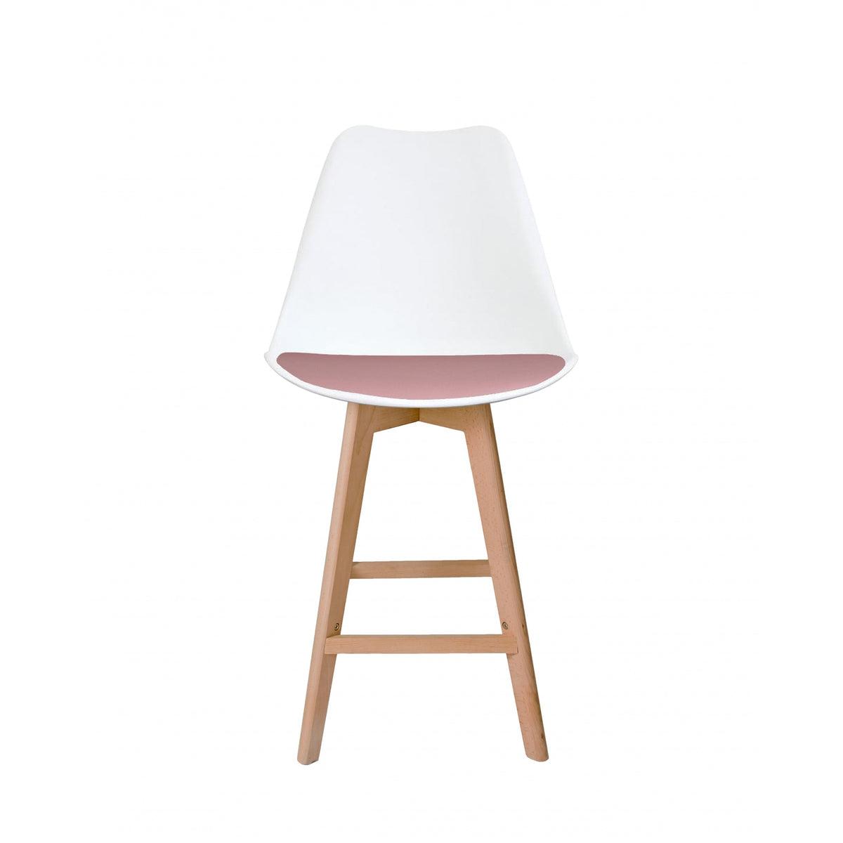 Soho White and Blush Pink Plastic Bar Stool with Light Wood Legs