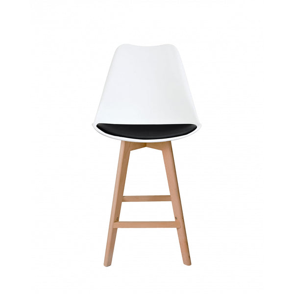 Soho White and Black Plastic Bar Stool with Light Wood Legs