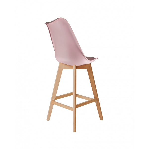 Soho Blush Pink Plastic Bar Stool with Light Wood Legs