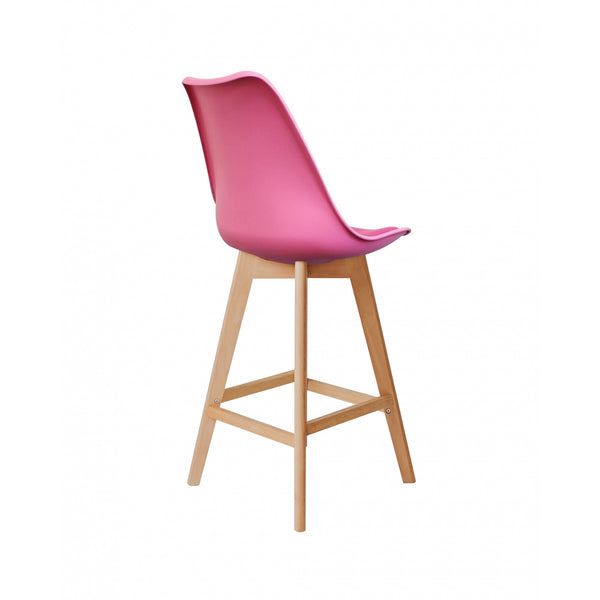Soho Bright Pink Plastic Bar Stool with Light Wood Legs