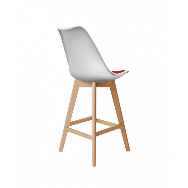 Soho White and Red Plastic Bar Stool with Light Wood Legs