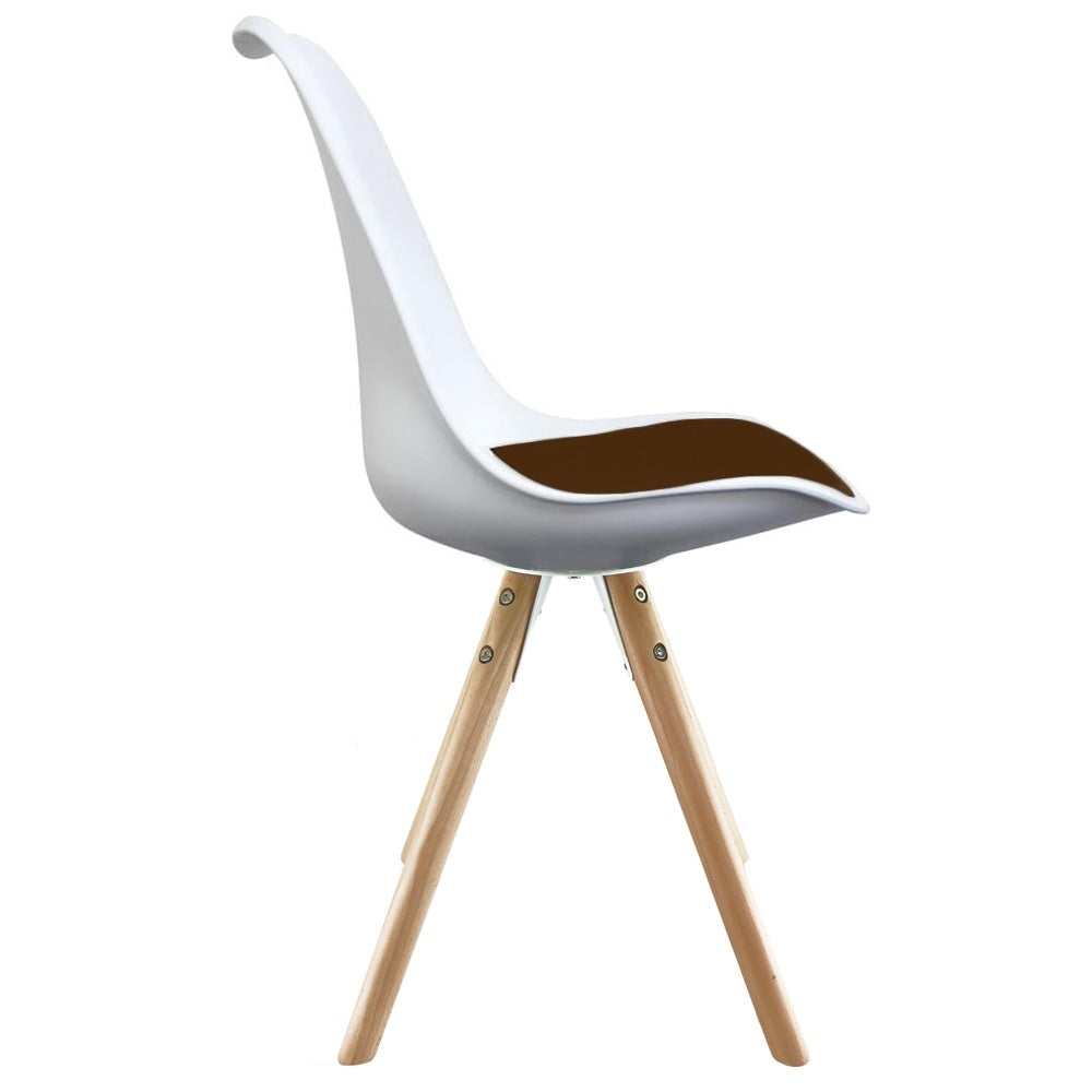 Soho White and Chocolate Brown Plastic Dining Chair with Pyramid Light Wood Legs