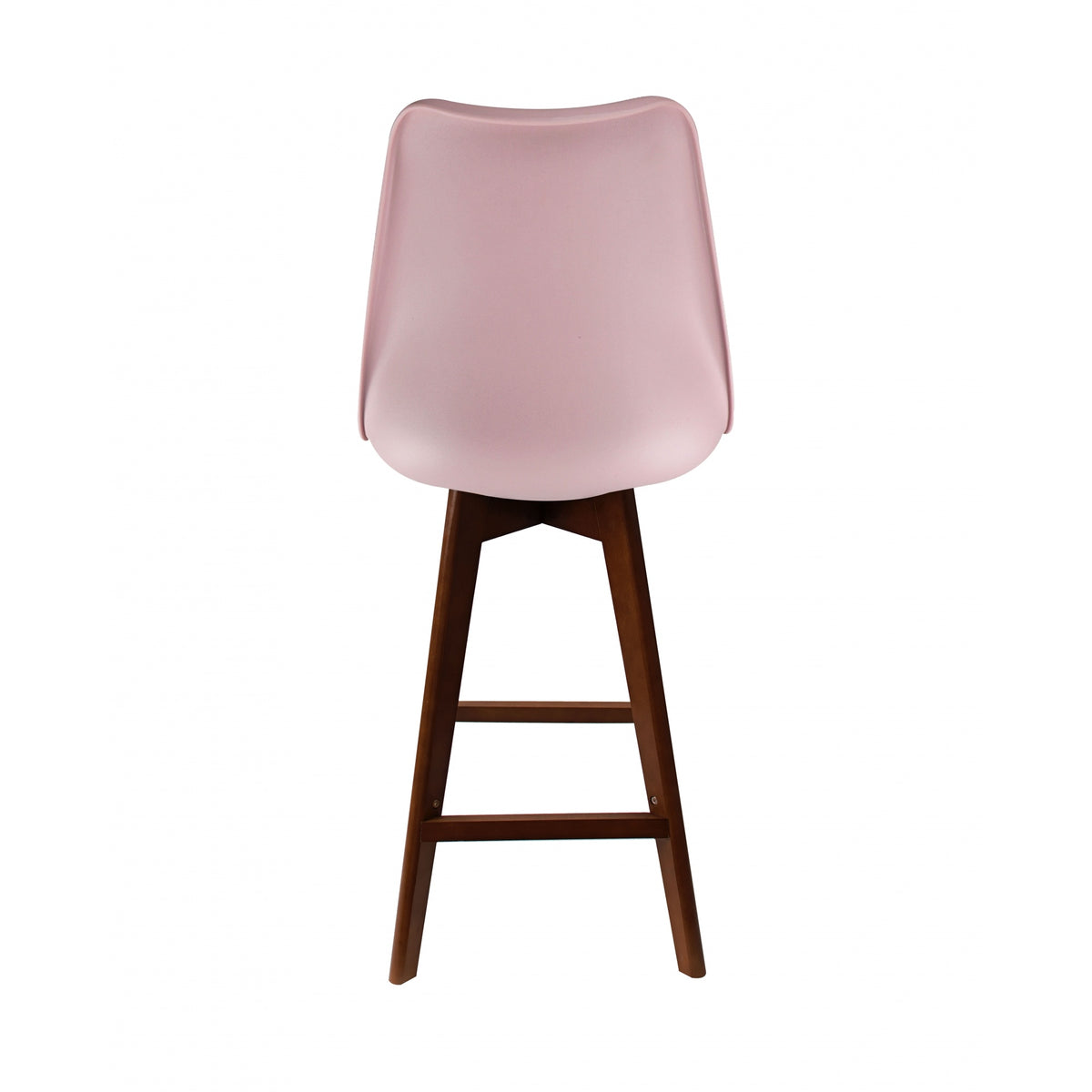 Soho Blush Pink Plastic Bar Stool with Dark Wood Legs