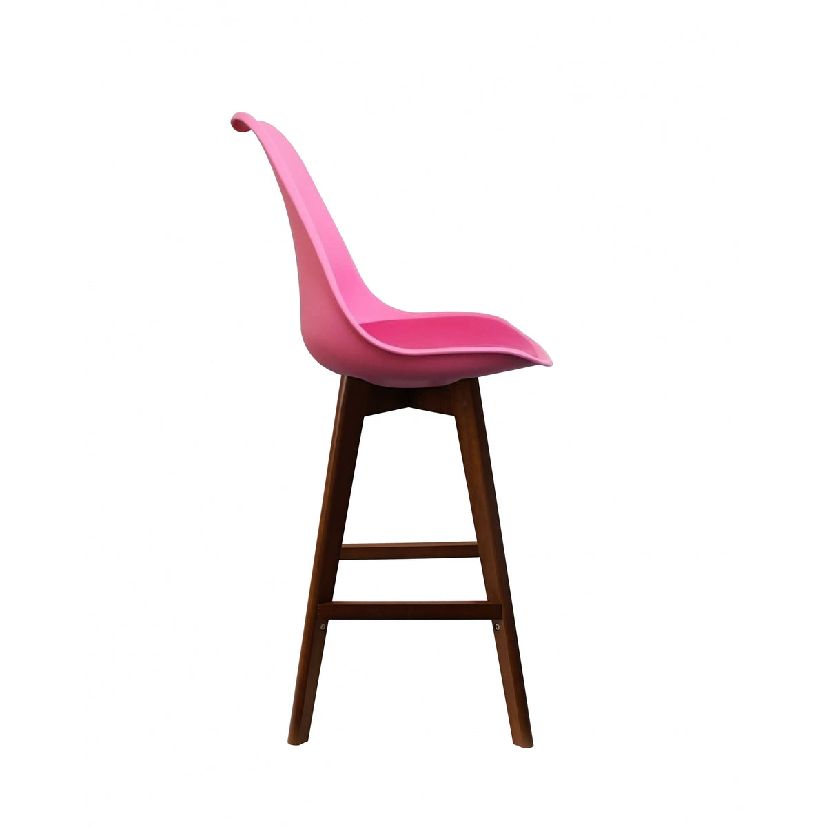 Soho Bright Pink Plastic Bar Stool with Dark Wood Legs