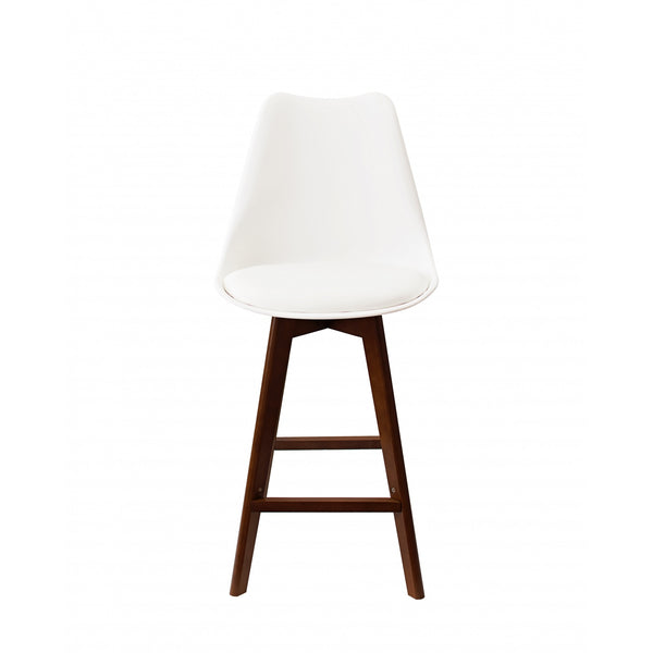 Soho White Plastic Bar Stool with Dark Wood Legs