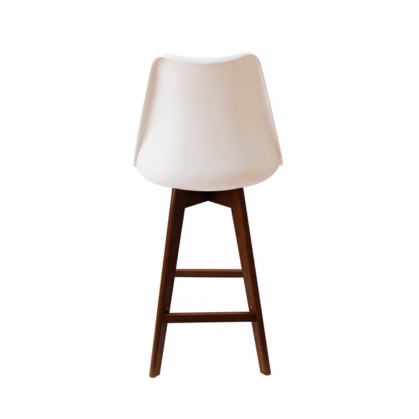 Soho White and Yellow Plastic Bar Stool with Dark Wood Legs