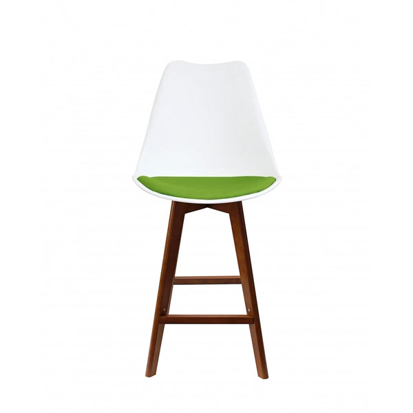 Soho White and Green Plastic Bar Stool with Dark Wood Legs