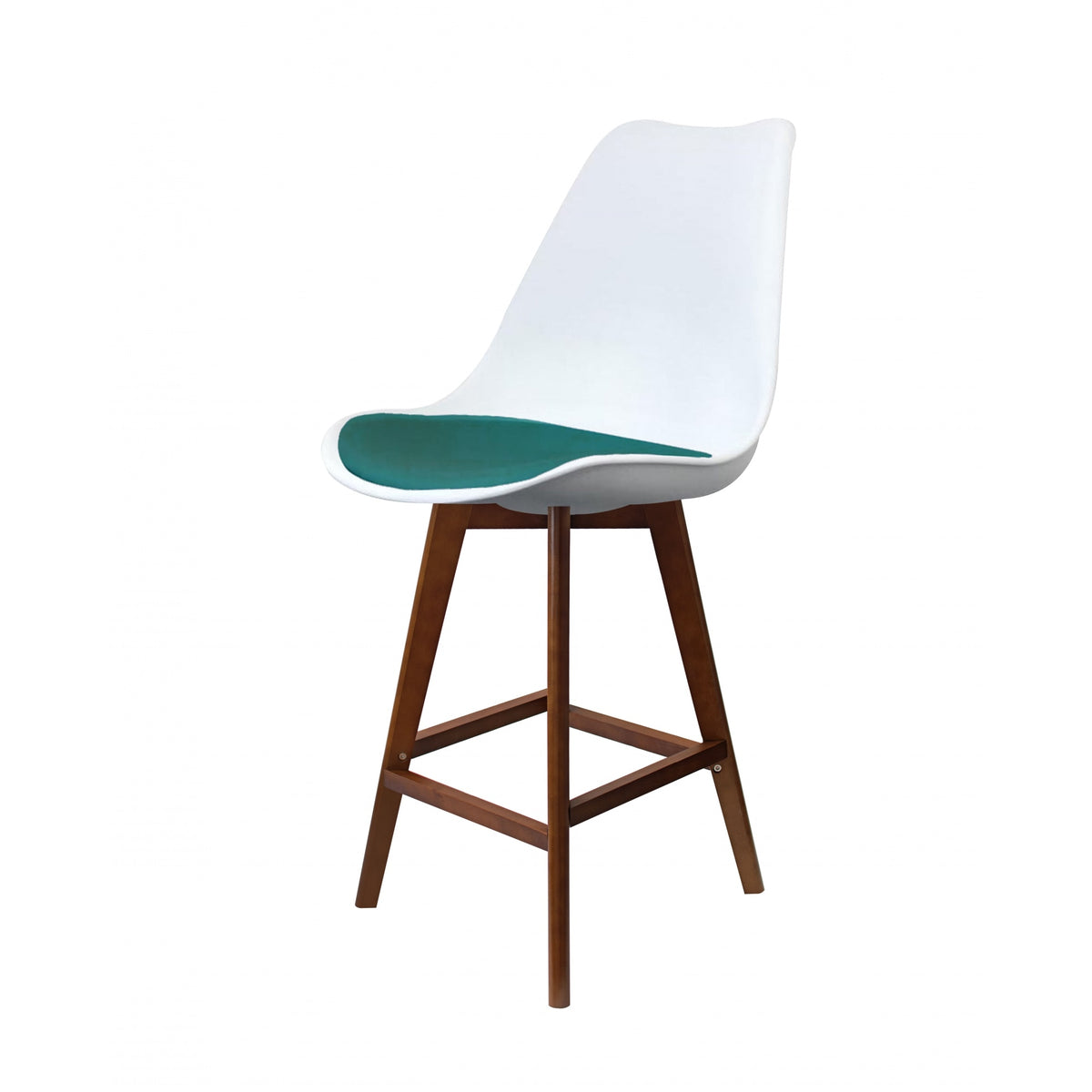 Soho White and Teal Plastic Bar Stool with Dark Wood Legs