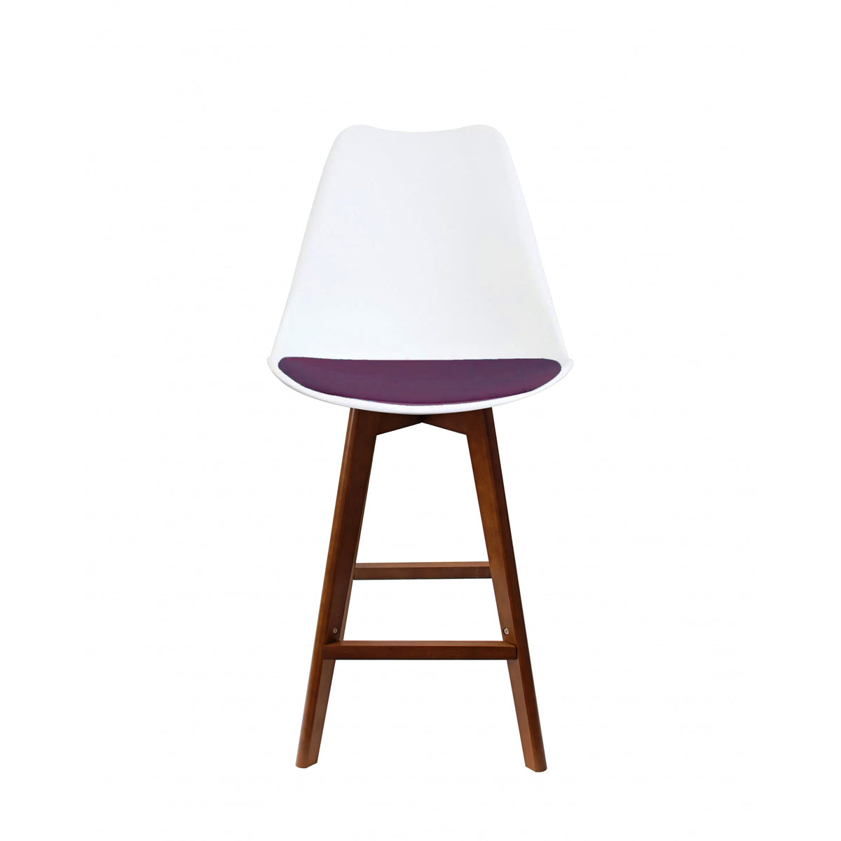 Soho White and Aubergine Plastic Bar Stool with Dark Wood Legs