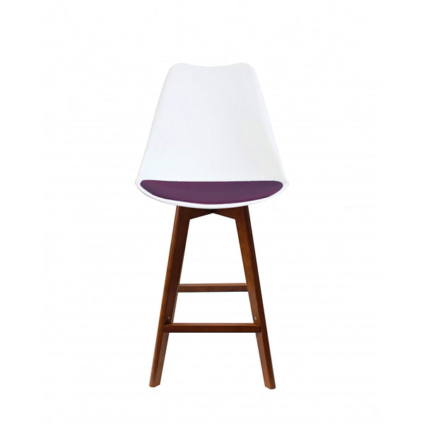 Soho White and Aubergine Plastic Bar Stool with Dark Wood Legs
