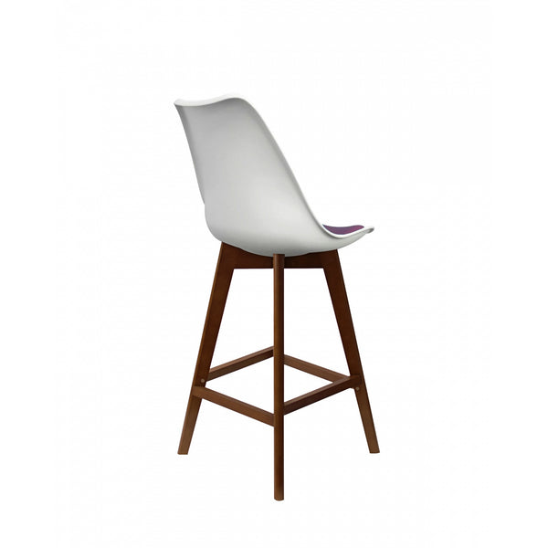 Soho White and Aubergine Plastic Bar Stool with Dark Wood Legs