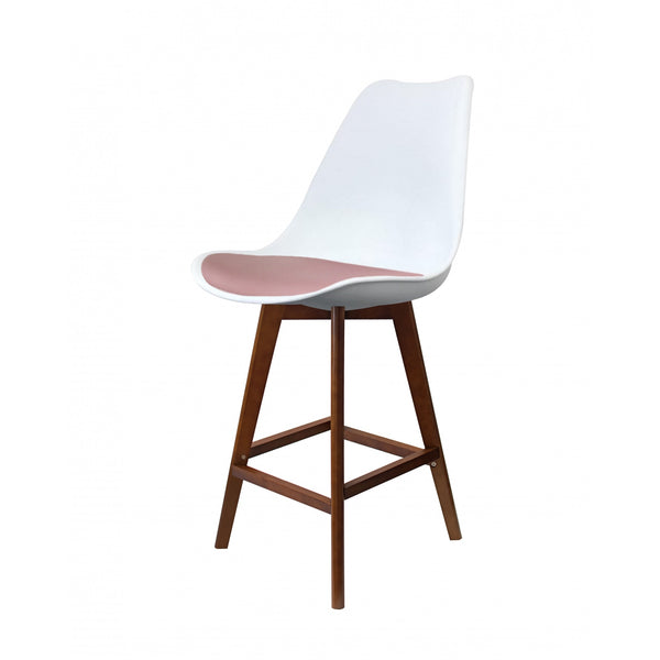Soho White and Blush Pink Plastic Bar Stool with Dark Wood Legs