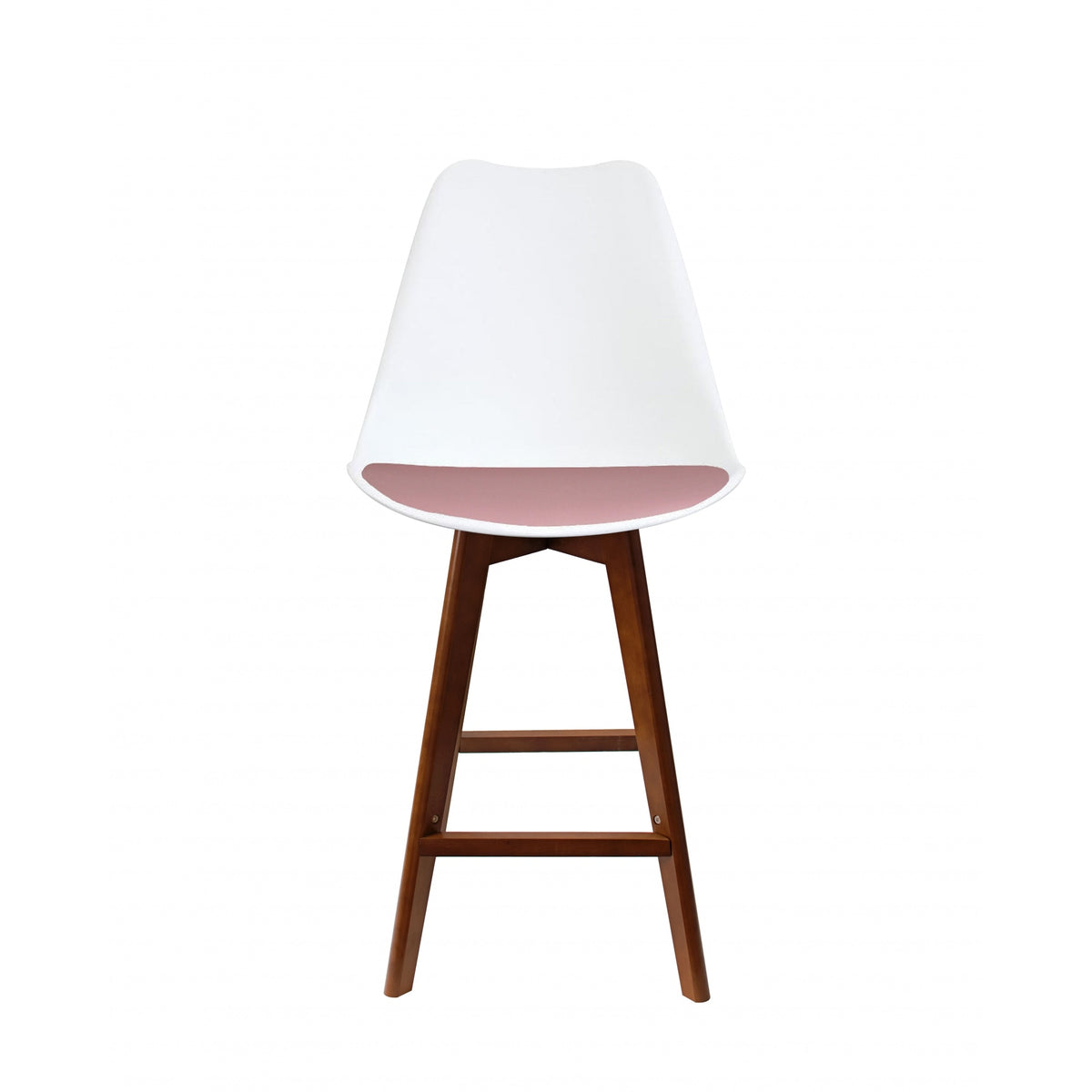Soho White and Blush Pink Plastic Bar Stool with Dark Wood Legs