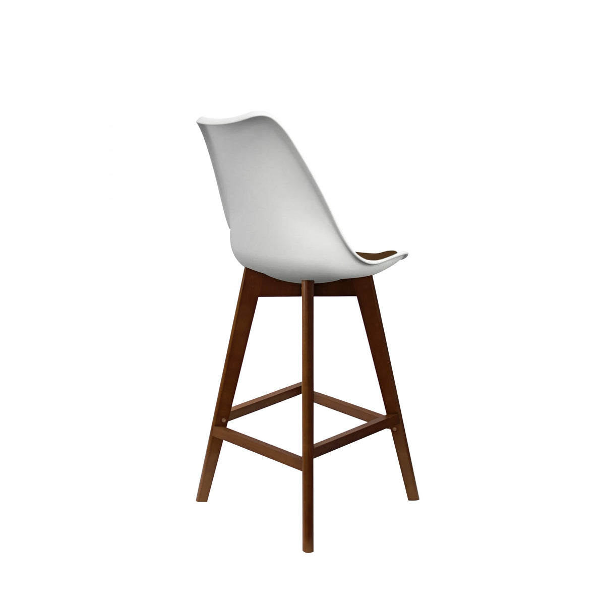 Soho White and Chocolate Brown Plastic Bar Stool with Dark Wood Legs