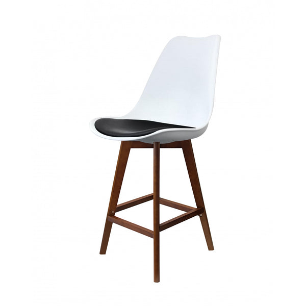 Soho White and Black Plastic Bar Stool with Dark Wood Legs