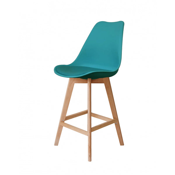 Soho Teal Plastic Bar Stool with Light Wood Legs