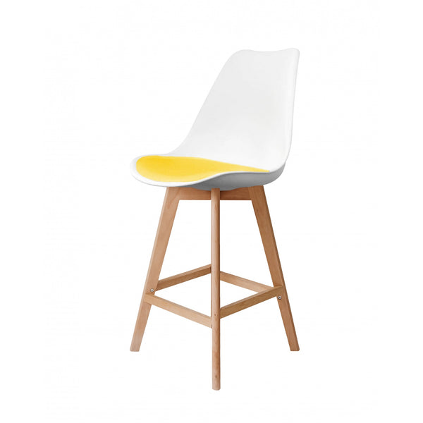 Soho White and Yellow Plastic Bar Stool with Light Wood Legs