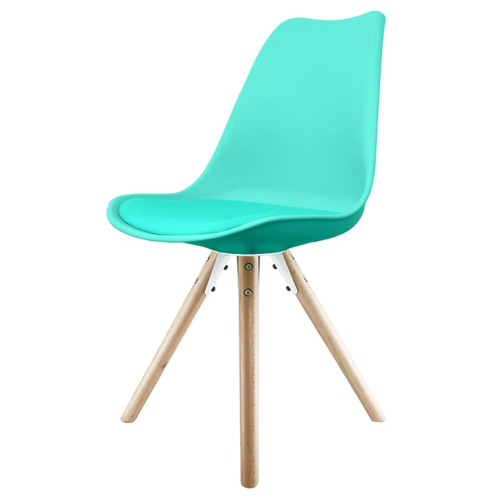 Soho Aqua Blue Plastic Dining Chair with Pyramid Light wood Legs