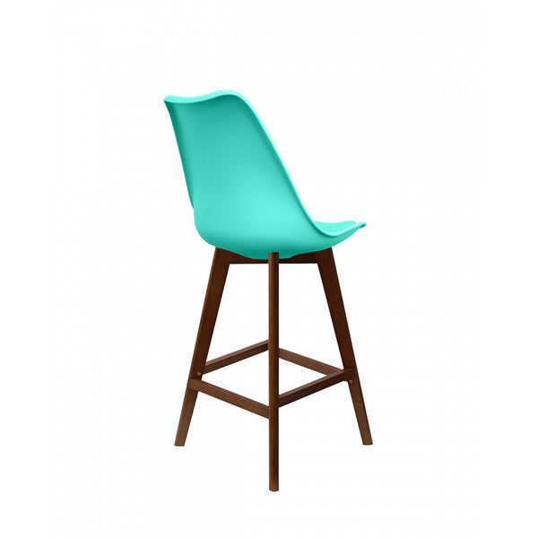 Soho Aqua Blue Plastic Bar Stool with Dark Wood Legs