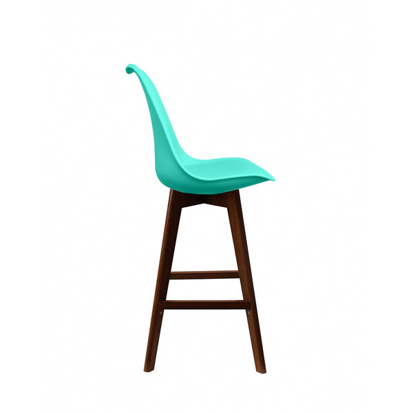 Soho Aqua Blue Plastic Bar Stool with Dark Wood Legs