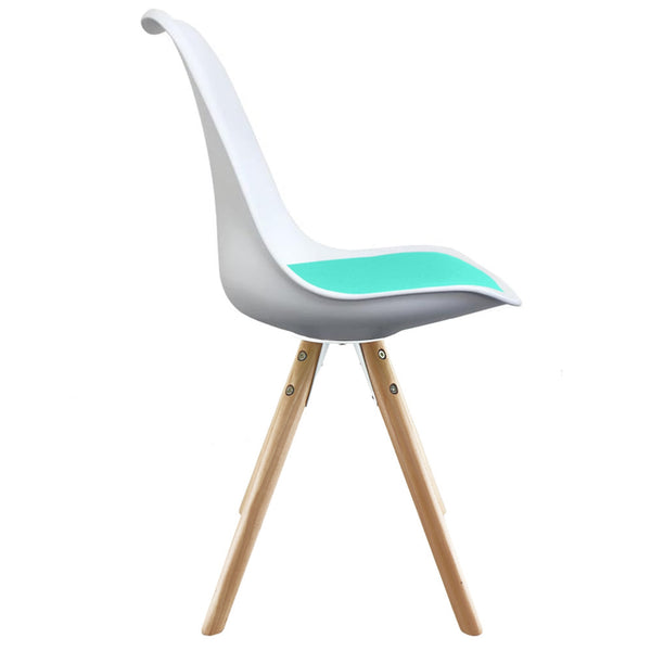 Soho White and Aqua Blue Dining Chair with Pyramid Light Wood Legs