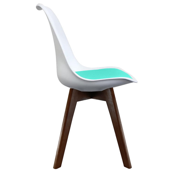 Soho White and Aqua Blue Dining Chair with Squared Dark Wood Legs