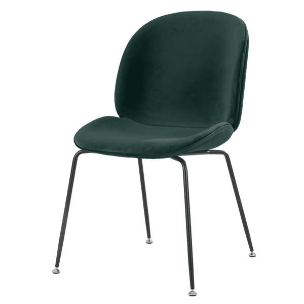 Luxurious Dark Green Velvet Dining Chair with Black Metal Legs