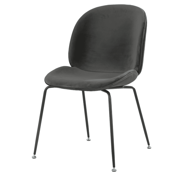 Luxurious Dark Grey Velvet Dining Chair with Black Metal Legs