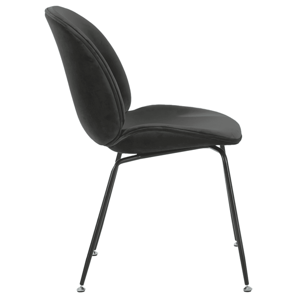 Luxurious Dark Grey Velvet Dining Chair with Black Metal Legs