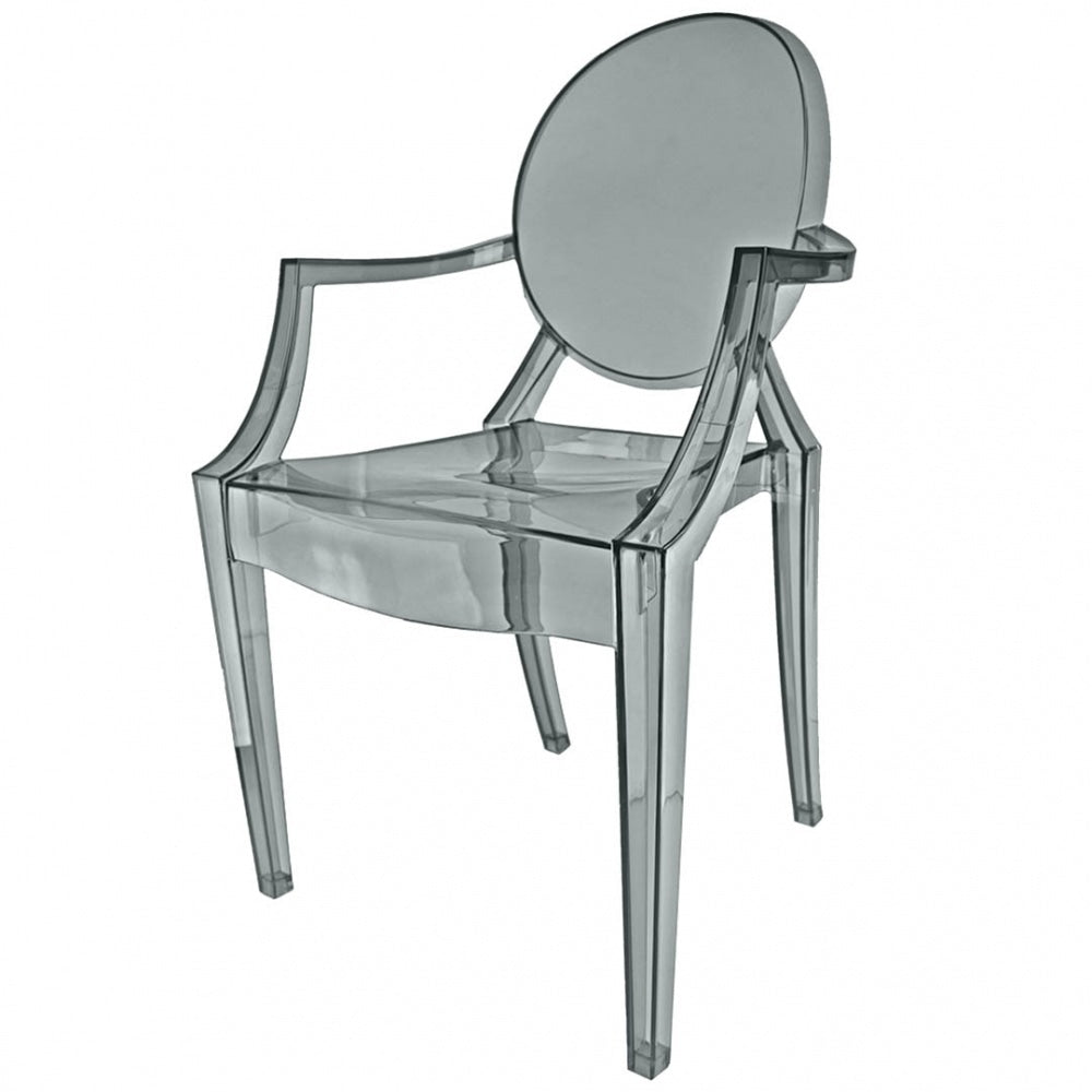 Smoke Grey Ghost Style Plastic Louis Armchair