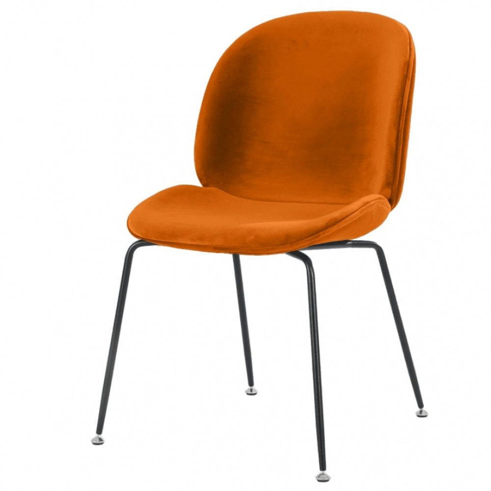 OUTLET Luxurious Orange Velvet Dining Chair with Black Metal Legs