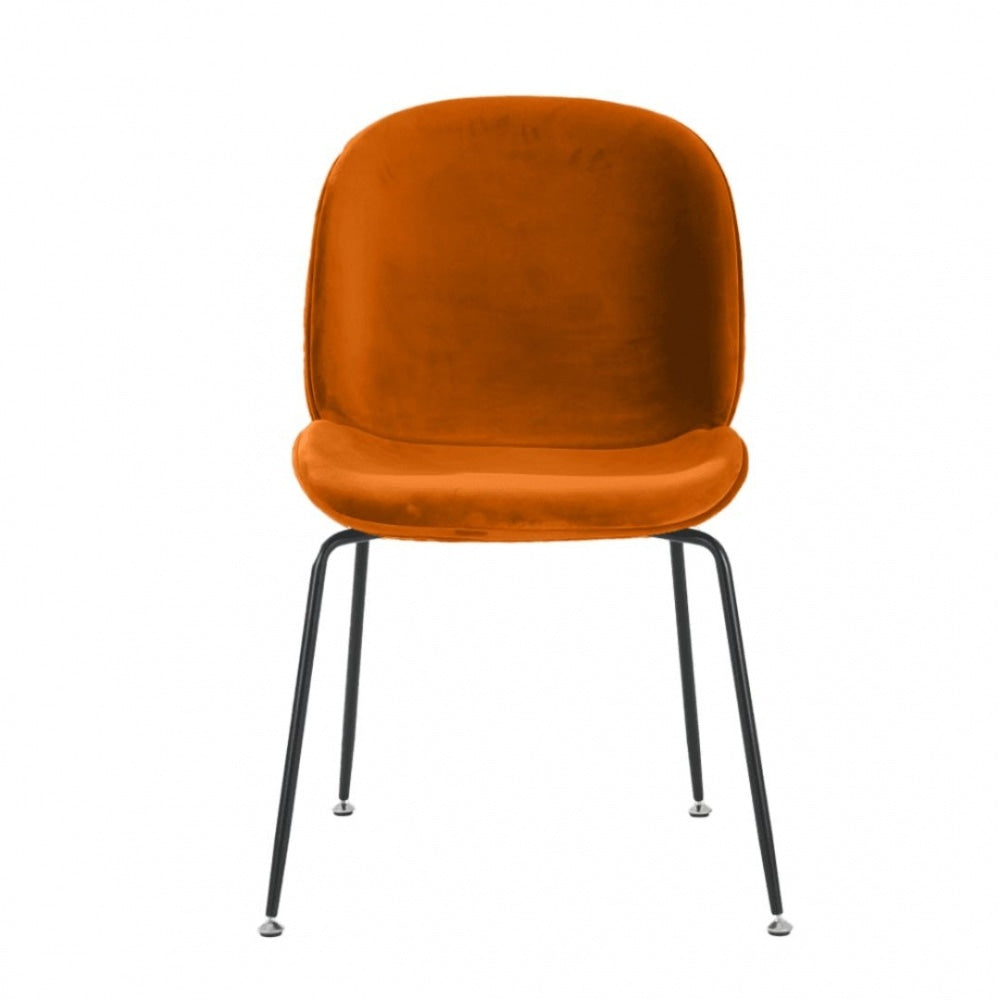 OUTLET Luxurious Orange Velvet Dining Chair with Black Metal Legs