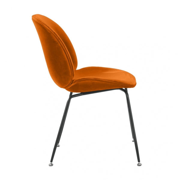 OUTLET Luxurious Orange Velvet Dining Chair with Black Metal Legs