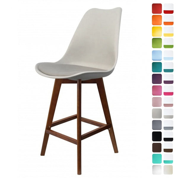 Soho Light Grey Plastic Bar Stool with Dark Wood Legs