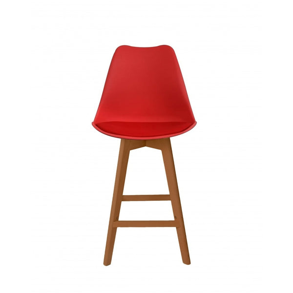 Soho Red Plastic Bar Stool with Medium Wood Legs
