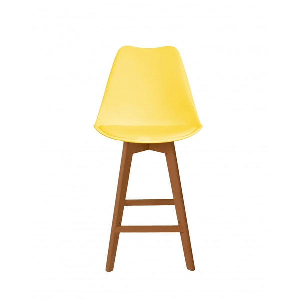 Soho Yellow Plastic Bar Stool with Medium Wood Legs