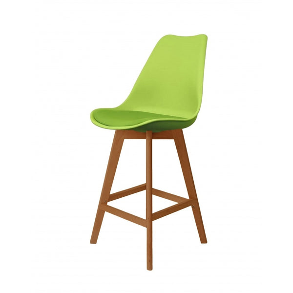 Soho Green Plastic Bar Stool with Medium Wood Legs