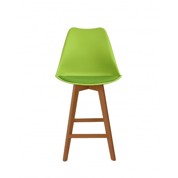 Soho Green Plastic Bar Stool with Medium Wood Legs
