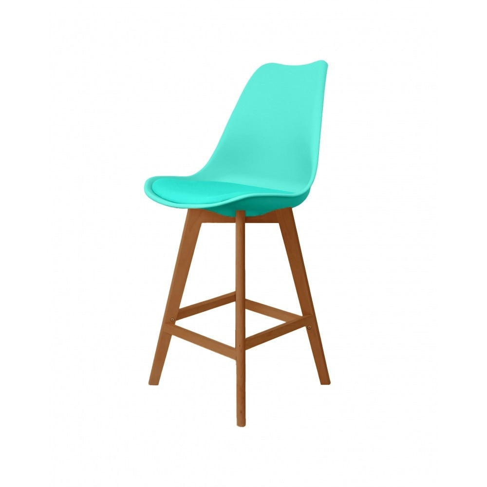 Soho Aqua Plastic Bar Stool Medium Wood Legs