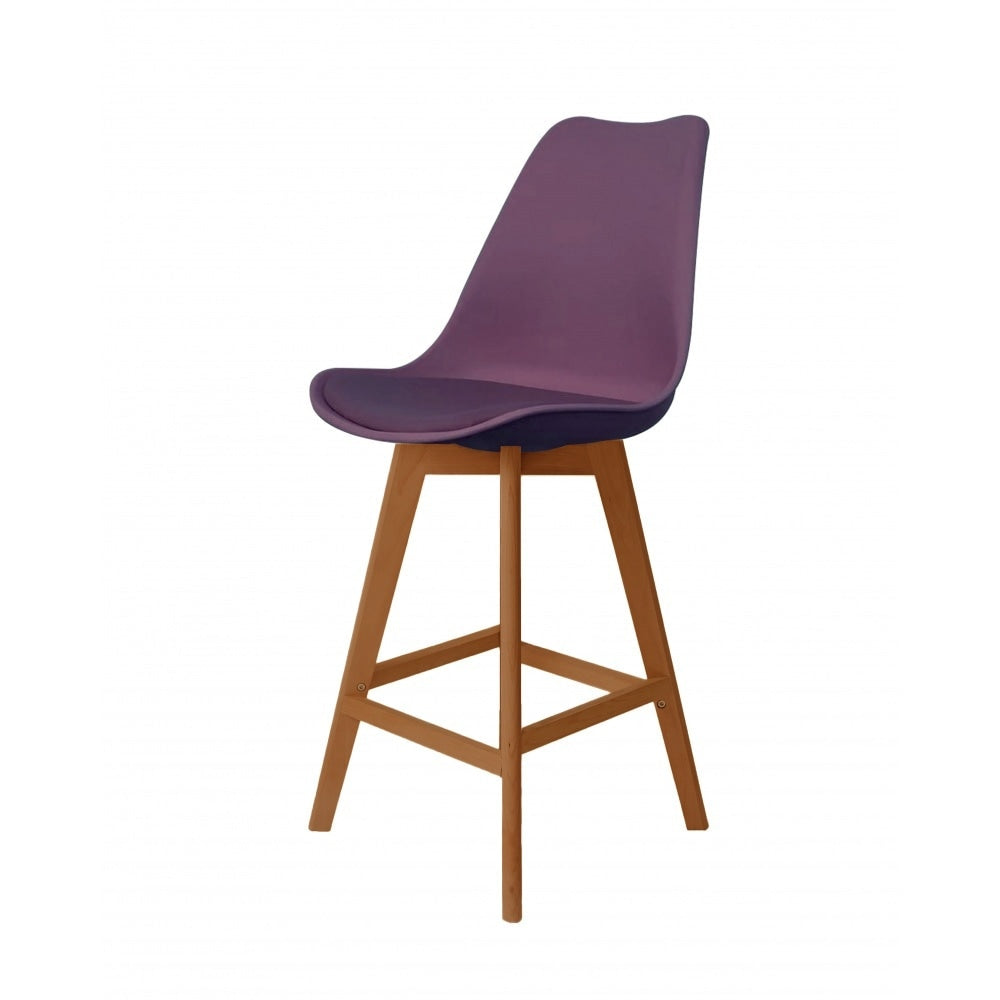 Soho Aubergine Plastic Bar Stool Medium Wood Legs