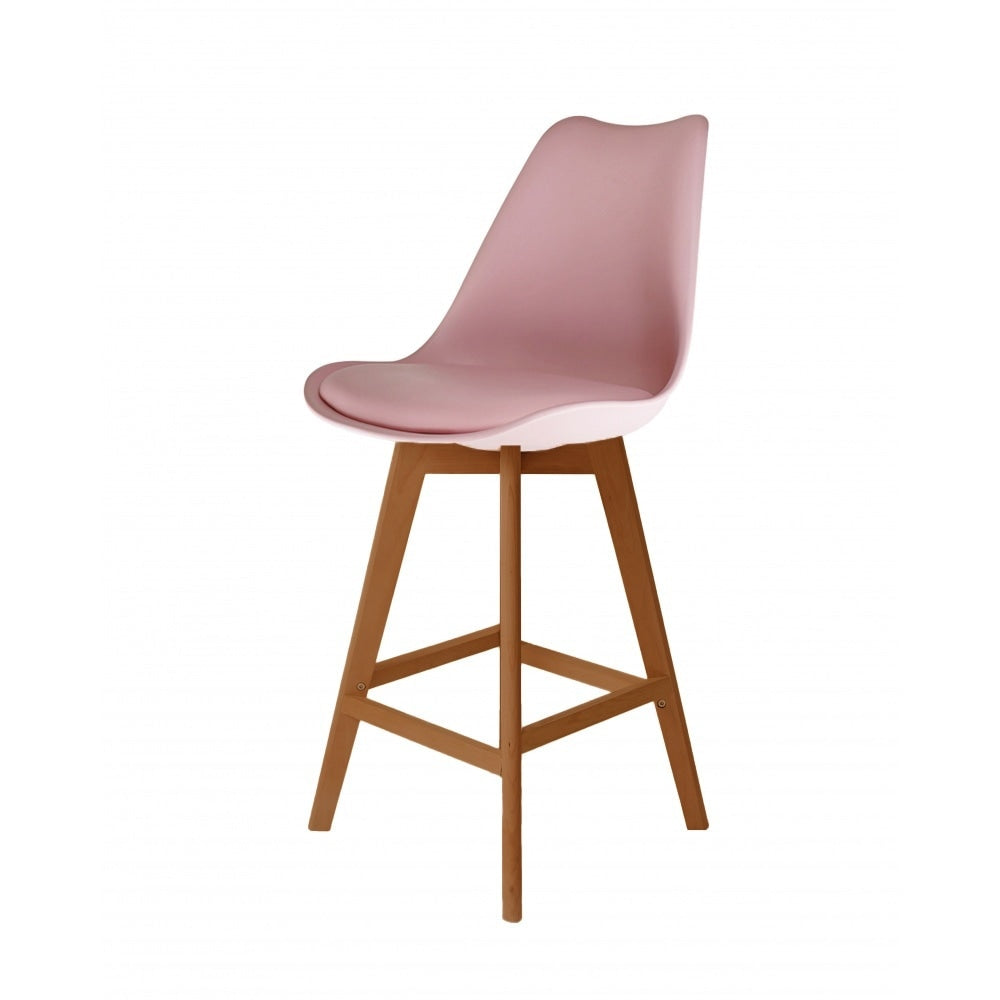 Soho Blush Pink Plastic Bar Stool Medium Wood Legs