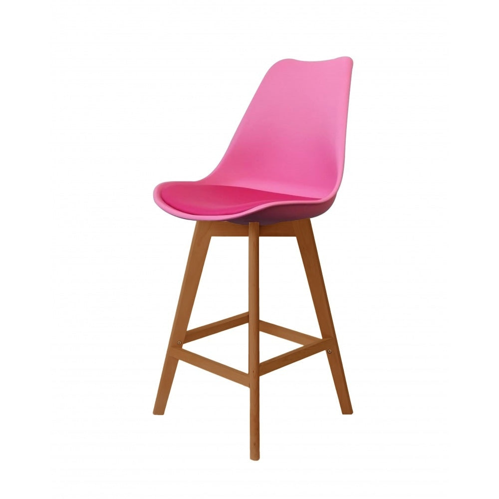 Soho Bright Plastic Bar Stool Medium Wood Legs