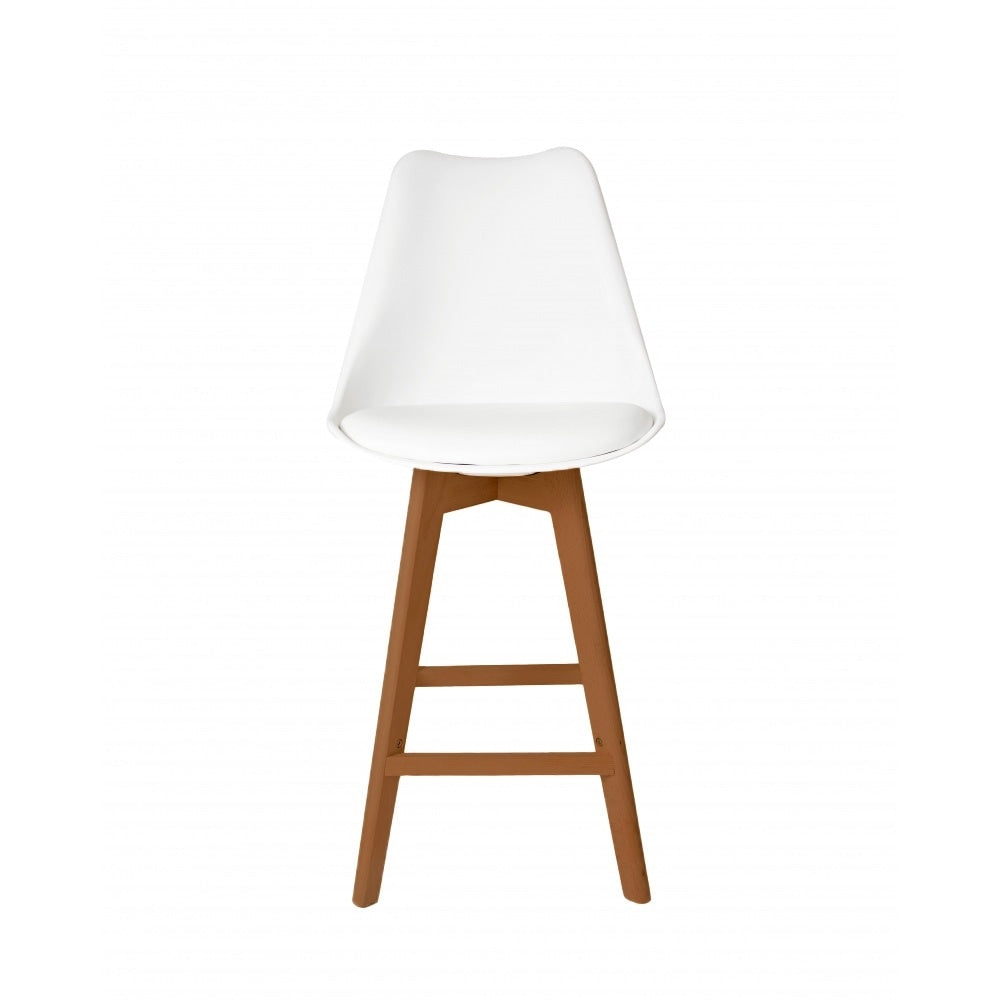 Soho White Plastic Bar Stool with Medium Wood Legs