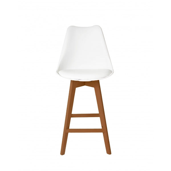 Soho White Plastic Bar Stool with Medium Wood Legs