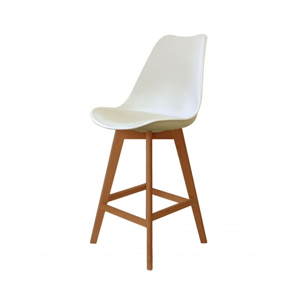 Soho Vanilla Plastic Bar Stool Medium Wood Legs