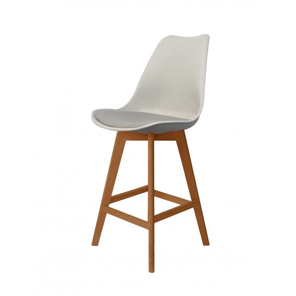 Soho Light Grey Plastic Bar Stool Medium Wood Legs