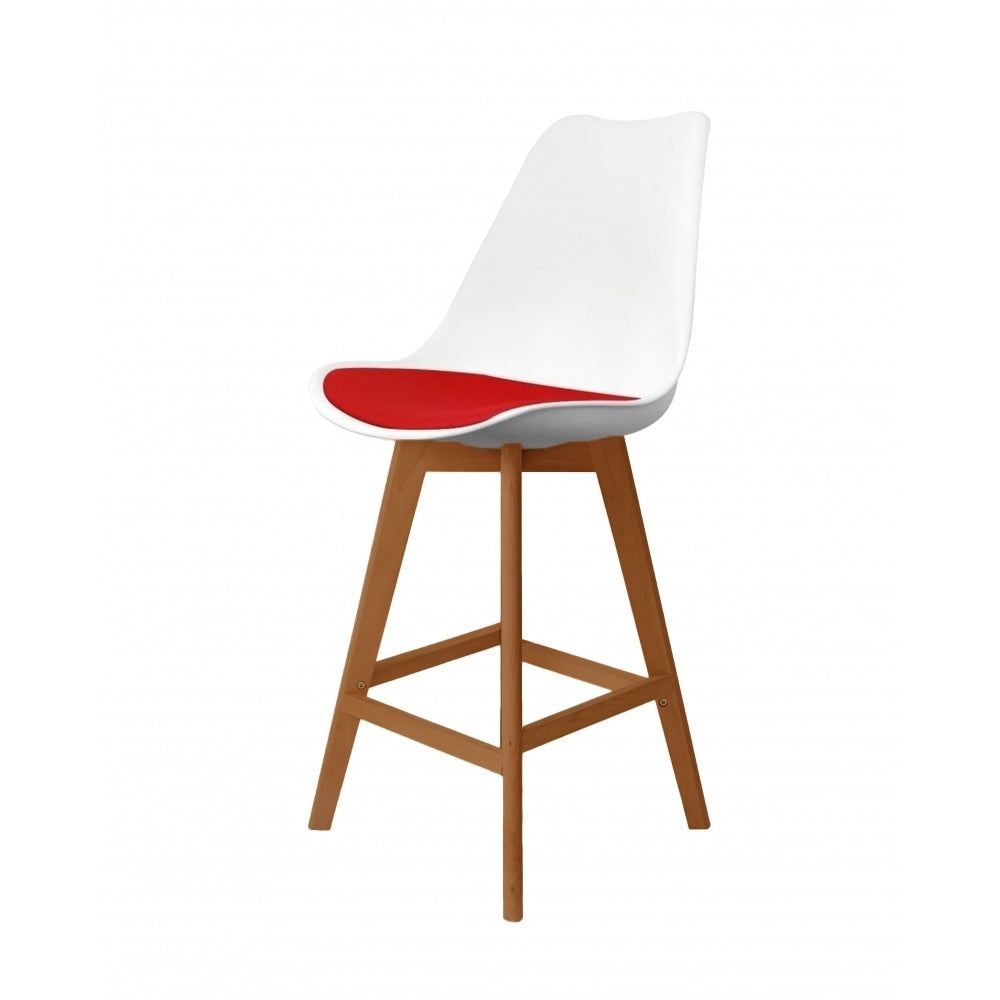 Soho Red Plastic Bar Stool Medium Wood Legs
