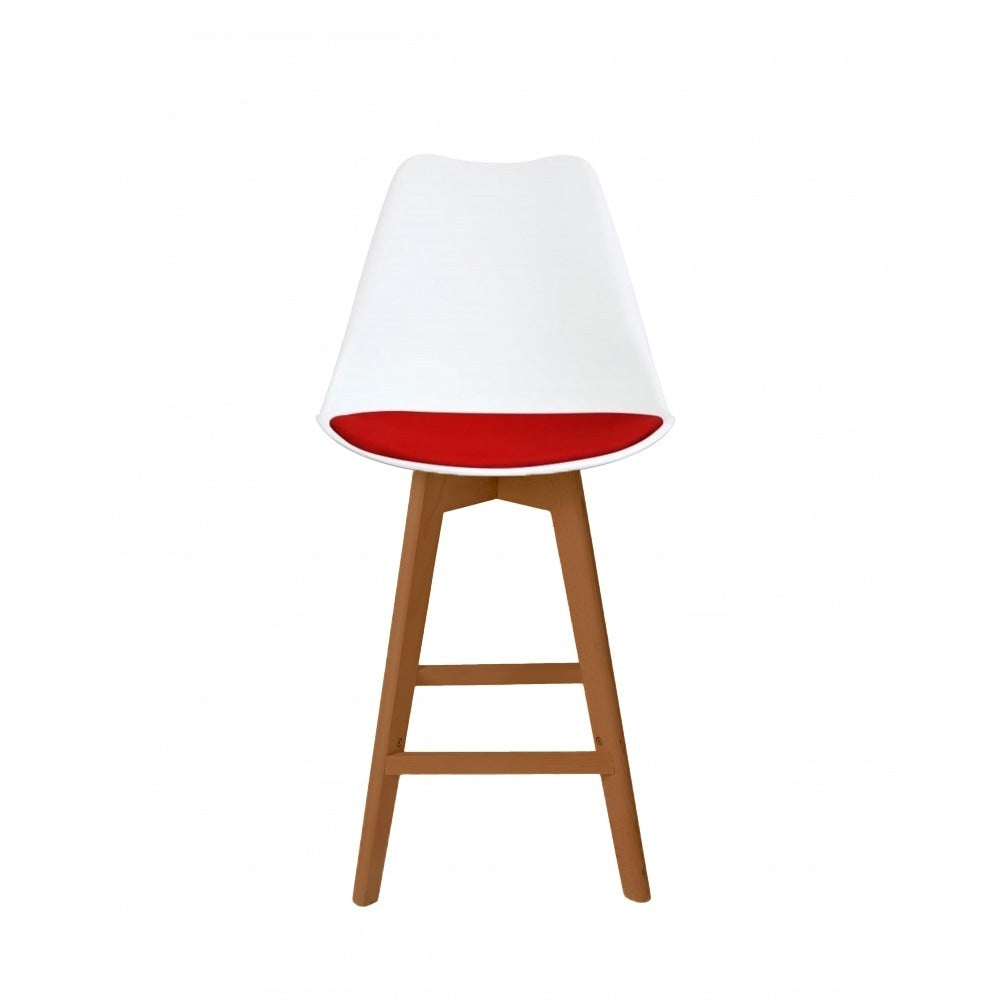 Soho White and Red Plastic Bar Stool with Medium Wood Legs