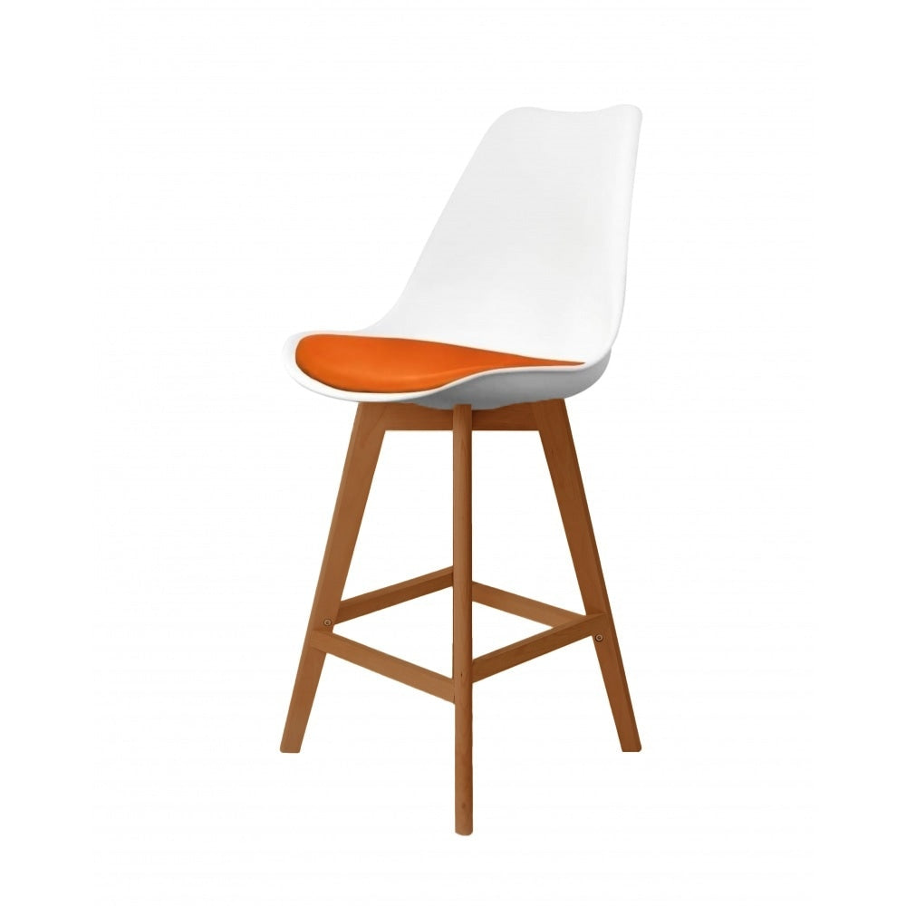 Soho Orange Plastic Bar Stool Medium Wood Legs