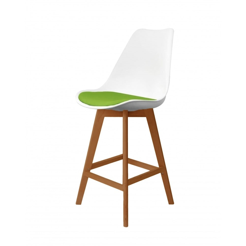 Soho Green Plastic Bar Stool Medium Wood Legs